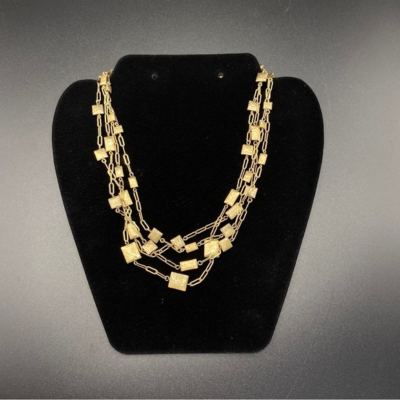 Gold Tone Multi-Strand Chain Hammered Statement Necklace - Picture 7 of 8